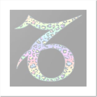 Capricorn Zodiac Horoscope Symbol in Pastel Rainbow Leopard Print Posters and Art